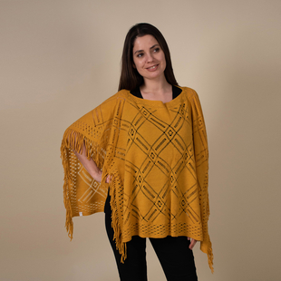 TAMSY Tassel Detailing Knitted Poncho - Yellow