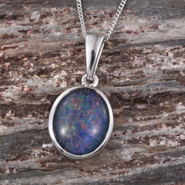 Australian Boulder Opal (Ovl) Solitaire Pendant With Chain in Platinum Overlay Sterling Silver 2.750 Ct.