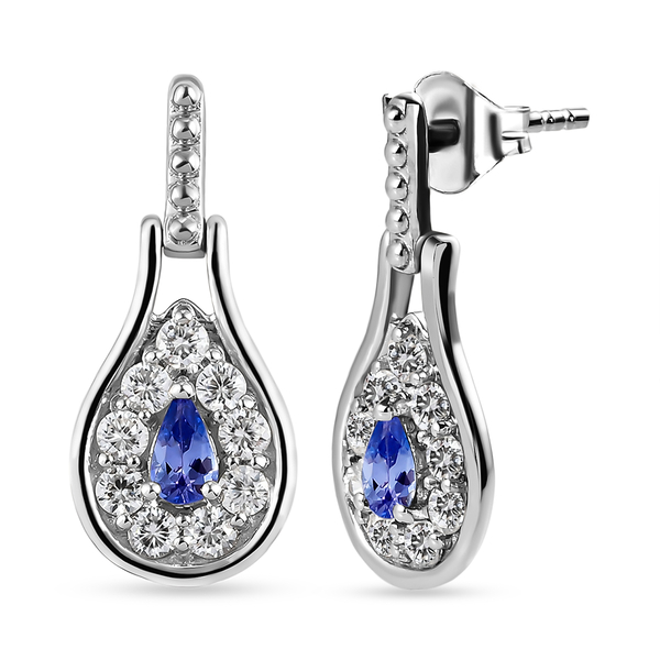 Tanzanite and Natural Cambodian Zircon Dangling Earrings in Sterling Silver 1.66 Ct.