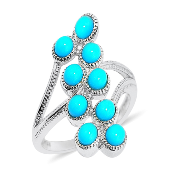 Arizona Sleeping Beauty Turquoise (Rnd) Ring in Rhodium Plated Sterling Silver 3.500 Ct.