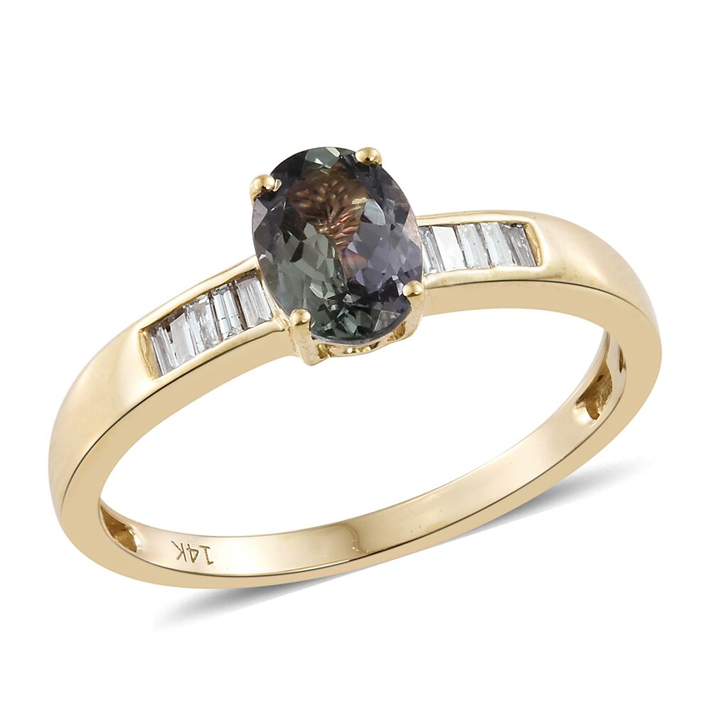 Limited Available-14K Yellow Gold Bi Colour Tanzanite (Ovl 1.02 Ct), Diamond (I2-I3/G-H) Ring 1.150 