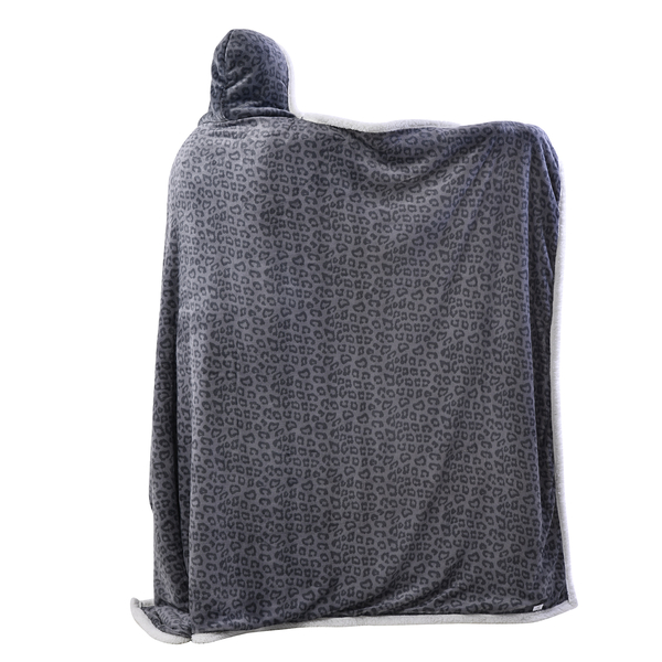 Comfortable Leopard Pattern Hoodie Blanket (Size 200x145Cm) - Grey