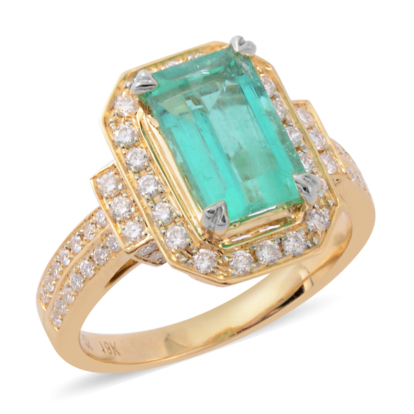 ILIANA 18K Yellow Gold AAAA Boyaca Colombian Emerald, Diamond (SI-G-H) Ring, 3.10 Ct, Gold wt 5.06 G