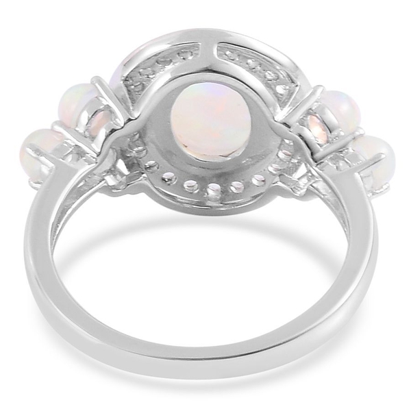 Ethiopian Welo Opal (Ovl 1.25 Ct), White Topaz Ring in Platinum Overlay Sterling Silver 2.000 Ct.