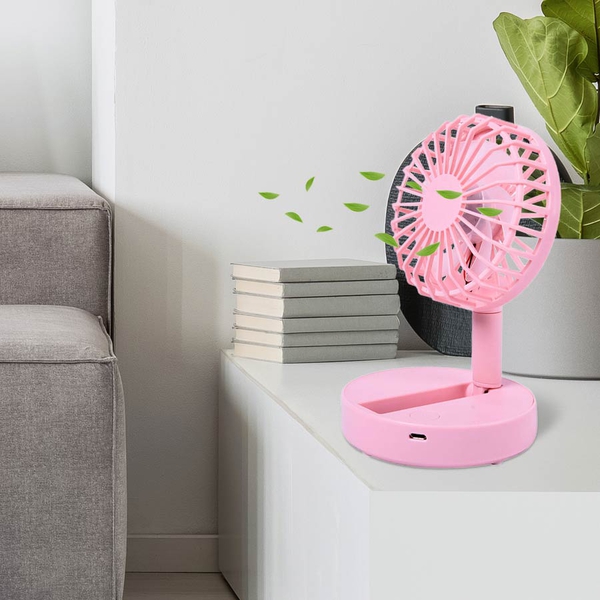 Foldable and Adjustable Mini Fan with 2 Wind Speed Settings (Size:9x9x16cm) - Pink