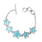 Five Sky Blue Star Double Sided Bracelet (Size 8.25) with T Bar Lock in Stainless Steel