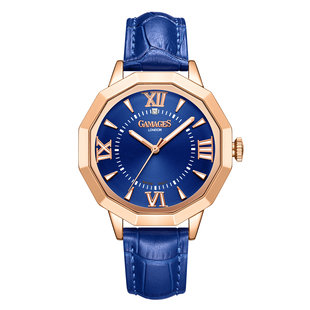 GAMAGES OF LONDON Ladies Infinite Diamond Studded Dark Blue Dial Water Resistant Water with Dark Blue Leather Strap