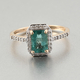 9K Yellow Gold AA Kagem Zambian Emerald and Diamond Ring 1.20 Ct.