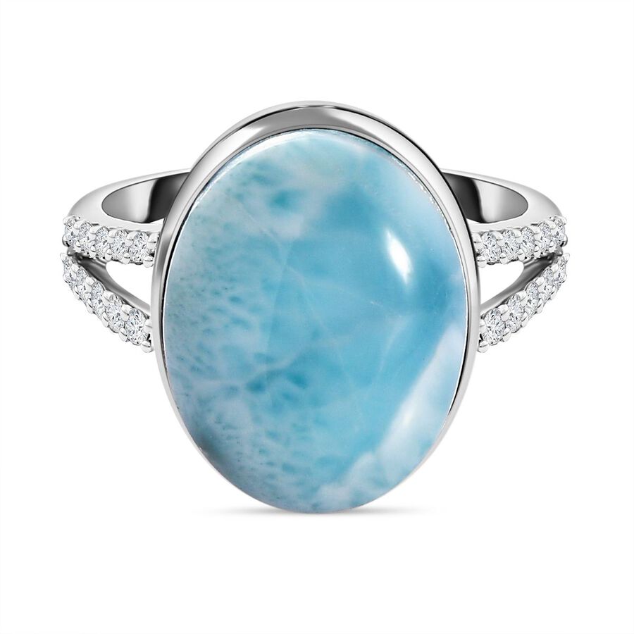Larimar and Moissanite Ring in Platinum Overlay Sterling Silver 11.30 Ct.
