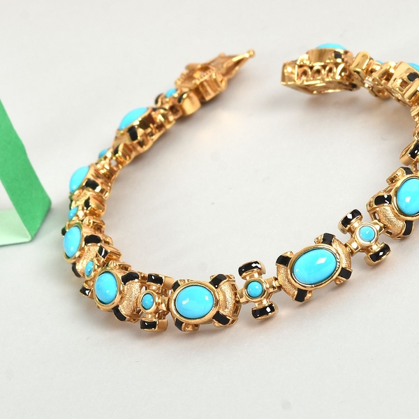 Arizona Sleeping Beauty Turquoise Enamelled Bracelet (Size 7) in 14K Gold Overlay Sterling Silver 6.50 Ct, Silver wt 21.50 Gms