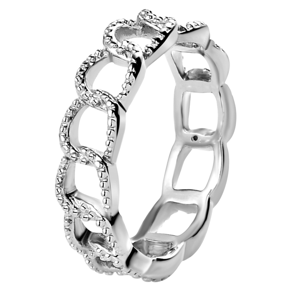Diamond Curb Ring in Platinum Overlay Sterling Silver