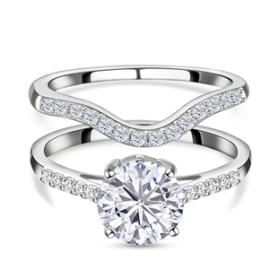 Set of 2 - Moissanite Stackable Ring in Platinum Overlay Sterling Silver 2.07 Ct.