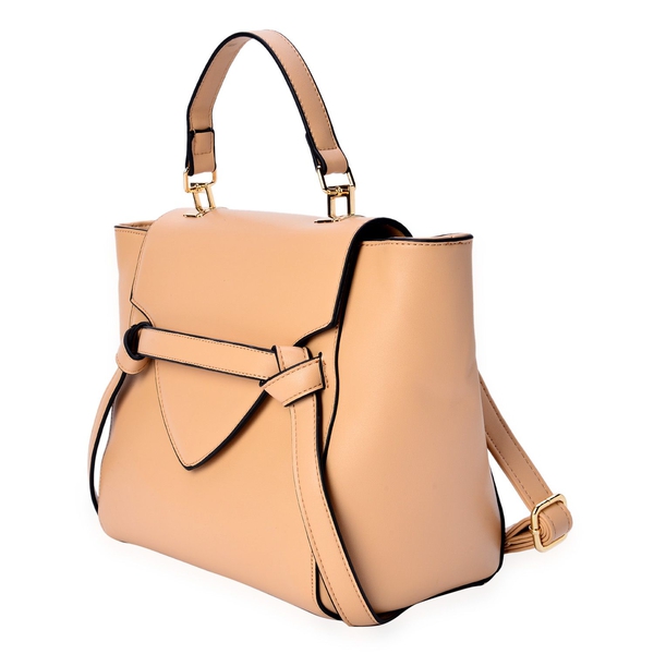 (Option 2) Beige Colour Top Handle Bag with Adjustable and Removable Shoulder Strap (Size 35x25x10 Cm)