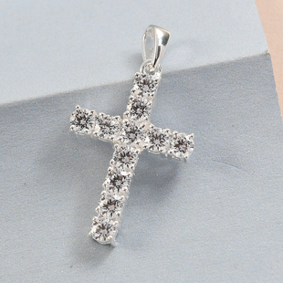 Lustro Stella Sterling Silver Cross Pendant Made with Finest CZ 2.95 Ct.