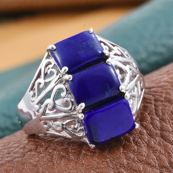 Lapis Lazuli (Oct) Trilogy Ring in Platinum Overlay Sterling Silver 4.000 Ct.