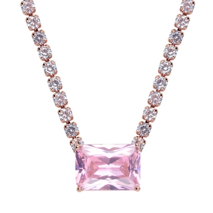 Simulated Pink Sapphire and Simulated Diamond Necklace (Size 20) in Rose Gold Tone