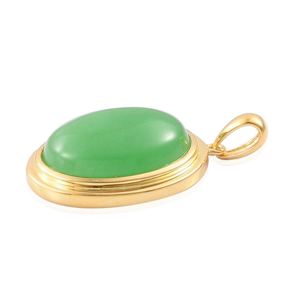 Green Jade (Ovl) Pendant in Yellow Gold Overlay Sterling Silver 12.750 Ct.