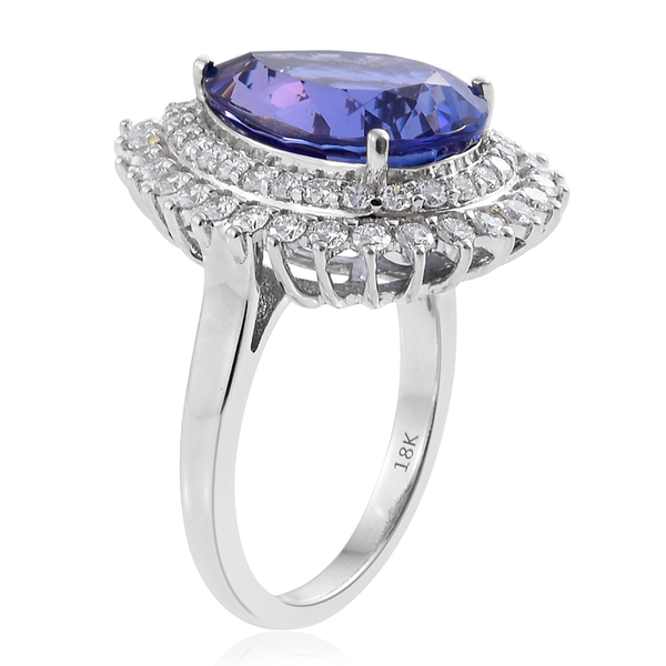 One Off ILIANA 18K White Gold 8.27 Carat AAA Tanzanite Engagement Ring With Diamond SI G-H