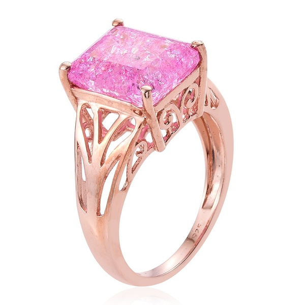 Pink Crackled Quartz (Oct) Solitaire Ring in Rose Gold Overlay Sterling Silver 6.000 Ct.