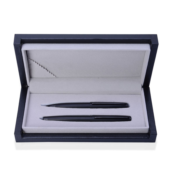 Set of 2 - Ball Point Pen and Roller Pen in Black Tone in a Box