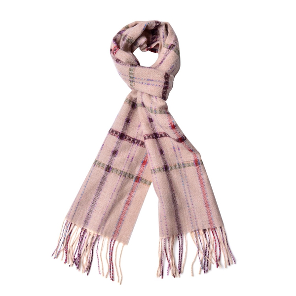 100% Wool Red, Coffee and Multi Colour Checks Pattern Scarf with Tassels (Size 160X30 Cm)