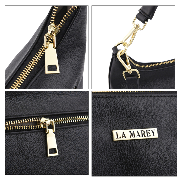 LA MAREY 100% Genuine Leather Hobo Bag with Detachable Strap (Size 27x20x13 Cm) - Black