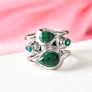 Sajen Silver ILLUMINATION Collection - Malachite and Doublet Quartz Ring in Platinum Overlay Sterlin