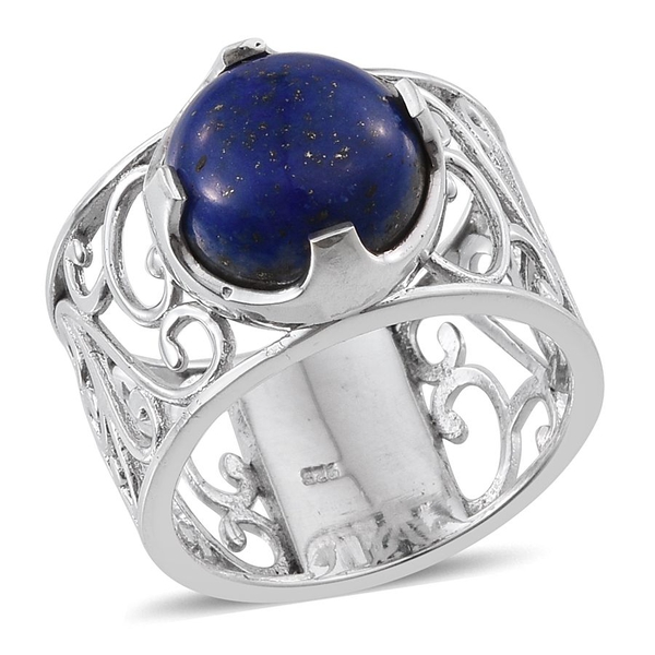 Lapis Lazuli (Rnd) Ring in Platinum Overlay Sterling Silver 7.750 Ct. Silver wt 6.87 Gms.