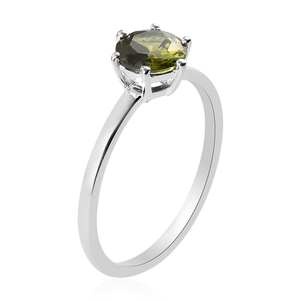 3 Piece Set - Simulated Peridot Solitaire Ring, Pendant and Stud Earrings in Sterling Silver(with Push Back)