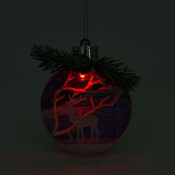 Set of 2 - Hanging Christmas Bauble with Multi Colour LED Light (Size 12X10 Cm)