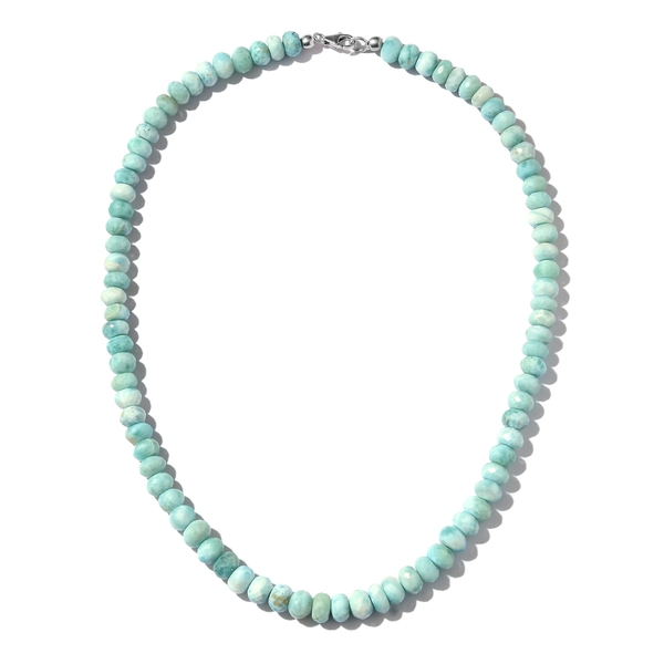 170 Ct Larimar Beaded Necklace with Lobster Lock in Platinum Plated Silver 18 Inch