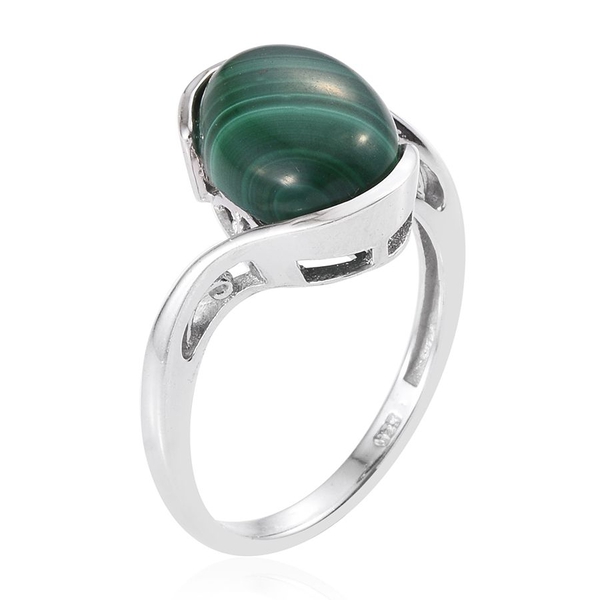 Malachite (Ovl) Solitaire Ring in Platinum Overlay Sterling Silver 7.000 Ct.