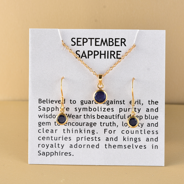 2 Piece Set - Masoala Sapphire (FF) Pendant and Hook Earrings in 14K Gold Overlay Sterling Silver With Stainless Steel Chain ( Size 20)  2.80 Ct.