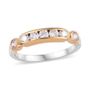 Lustro Stella Made with Finest CZ Half Eternity Ring in Tow Tone Plated Sterling Silver