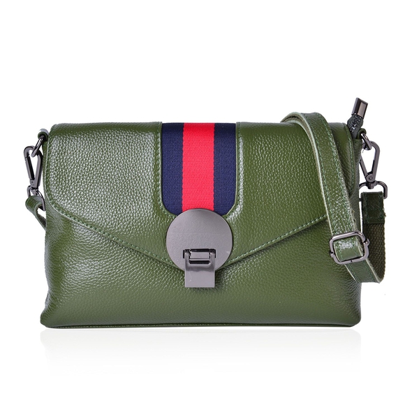 Genuine Leather Green Colour Crossbody Bag with Adjustable and Removable Shoulder Strap (Size 26X17.