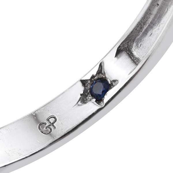 GP Peacock Quartz (Rnd 4.75 Ct), Kanchanaburi Blue Sapphire and White Topaz Ring in Platinum Overlay Sterling Silver 5.250 Ct.