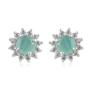 Grandidierite and Natural Cambodian Zircon Starburst Halo Stud Earrings (with Push Back) in Platinum