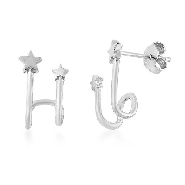 Platinum Overlay Sterling Silver Star Stud Earrings (with Push Back)