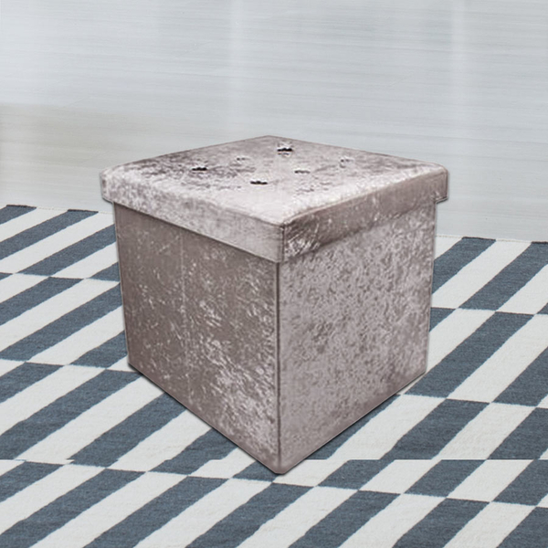 Lesser and Pavey Velvet Folding Storage Ottoman Box in Ash Grey (Size 35x35x37 cm)