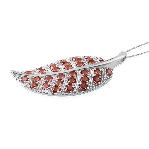 Orange Sapphire (Rnd) Leaf Pendant With Chain in Platinum Overlay Sterling Silver 6.250 Ct.