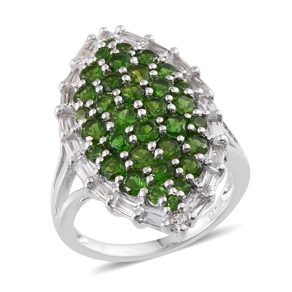 4.25 Ct  Diopside and White Topaz Cluster Ring in Platinum Plated Silver
