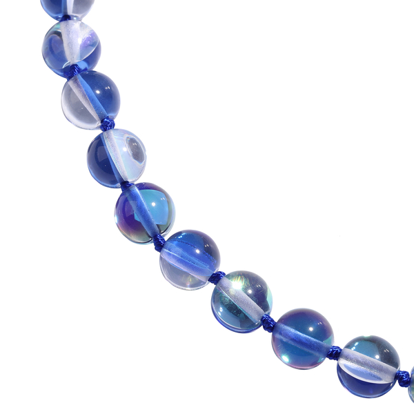 One Time Deal- Simulated Blue Mystic Glass (Rnd 9-11mm) Beads Necklace (Size 20) with Magnetic Lock