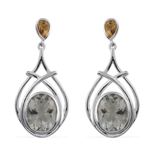 Green Amethyst (Ovl), Citrine Earrings (with Push Back) in Platinum Overlay Sterling Silver 8.250 Ct