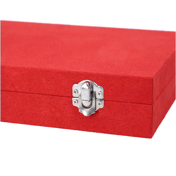 Portable Velvet Jewellery Box with Lock and Anti Tarnish Lining (Size:29x18x5 Cm) - Red