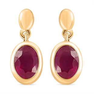 African Ruby Dangling Earrings  (With Push Back) in Vermeil Yellow Gold Plated Sterling Silver 3.40 