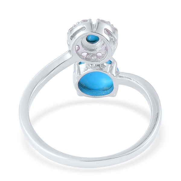Arizona Sleeping Beauty Turquoise (Rnd 1.75 Ct), White Topaz Ring in Platinum Overlay Sterling Silver 2.150 Ct.