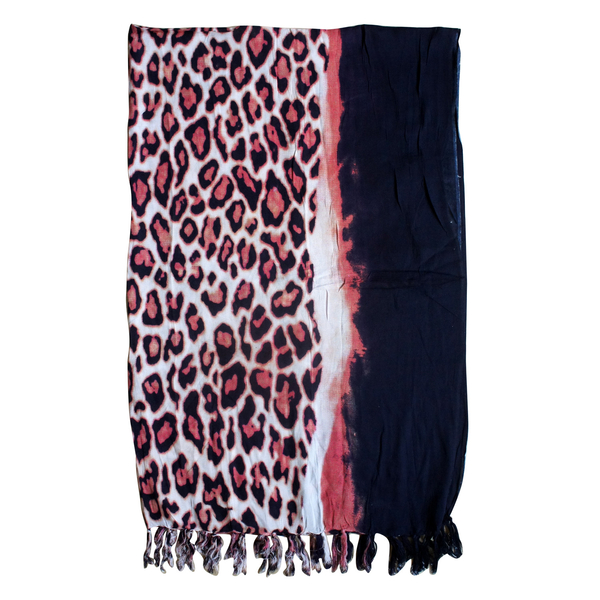 Bali Collection Black and Red Colour Leopard Pattern Shawl with Tassels (Size 155x100 Cm)