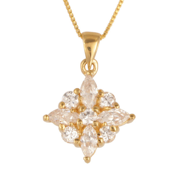Close Out Deal AAA Simulated Diamond (Mrq) Pendant with Chain in 14K Gold Overlay Sterling Silver