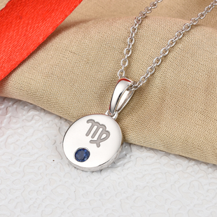 Personalised Engraved Mini Disc Zodiac Birthstone Necklace with Chain in Silver, Size 18 Inch