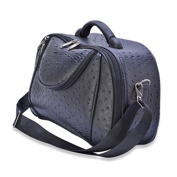 Black Colour Ostrich Pattern Weekend Bag with External Zipper Pocket and Adjustable and Removable Shoulder Strap (Size 37x23.5x14 Cm)